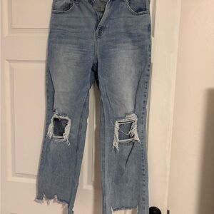 Casual Light Blue Distressed Boyfriend Jeans
